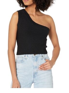 Madewell Textural-Knit One-Shoulder Sweater Tank in Black size Medium